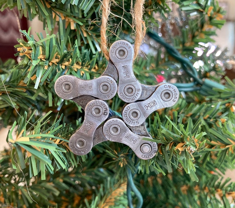 Bicycle chain star ornament, cyclist gift, bicyclist gift, stocking stuffer, Upcycled, ornaments, tree ornament image 1