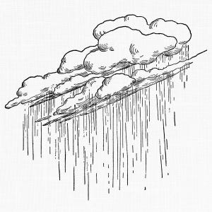Image numérique clipart nuages et pluie, dessin météo vintage imprimable, fichier PNG fond Transparent - cartes, articles de papeterie, journaux