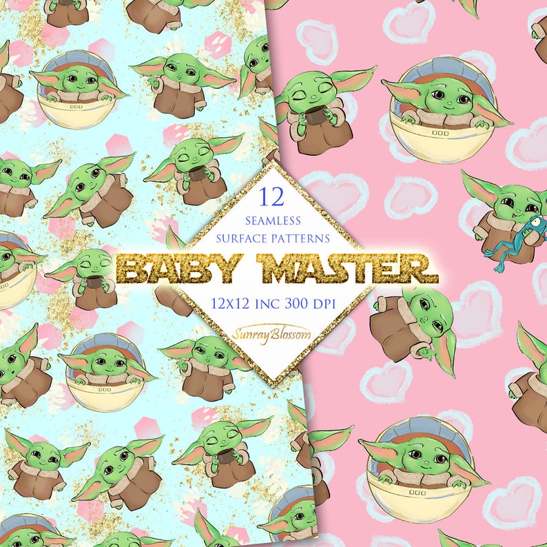 Space Baby Digital Paper Yoda Digital Paper Scrapbook Etsy