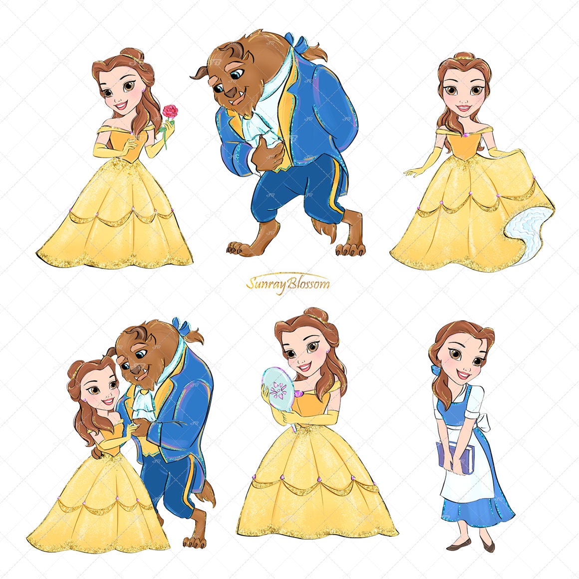 Beauty and the Beast Clipart Princess Clip Art Fairytale - Etsy UK