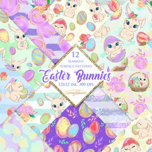Easter Bunnies Digital Paper Easter Digital Paper Easter Fabric Patterns Easter Surface Patterns Spring Planner Paper Bunny Planner Supplies