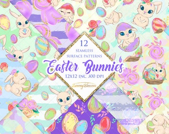 Easter Bunnies Digital Paper Easter Digital Paper Easter Fabric Patterns Easter Surface Patterns Spring Planner Paper Bunny Planner Supplies