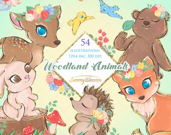 Woodland Animals Clipart, Forest Animals Clip Art, Woodland Baby Animals Clipart, Spring Clipart, Spring Printable PNG