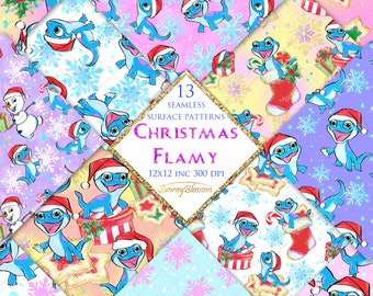 Bruni Inspired Christmas Lizard Digital Paper Pack, Christmas Salamander Digital Scrapbook paper, Bruni inspired Custom Fabric Patterns