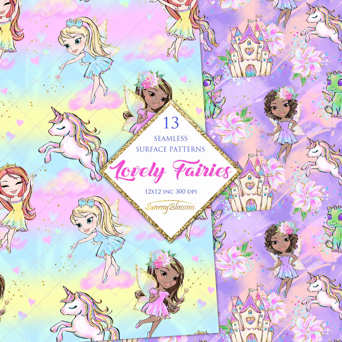 Fairy Digital Papers, Fairies Surface Patterns, Fairyland Digital Paper ...