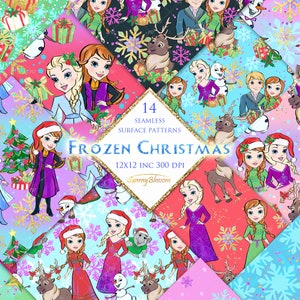 Christmas Frozen Surface Muster, Santa Frozen Digital Paper, Scrapbook Papier, Frozen Inspiriertes Papier Pack, Schneekönigin Benutzerdefinierte Stoffmuster