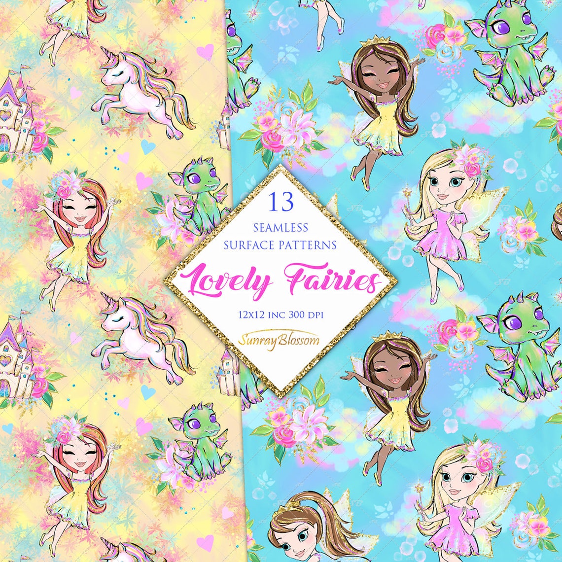Fairy Digital Papers, Fairies Surface Patterns, Fairyland Digital Paper ...
