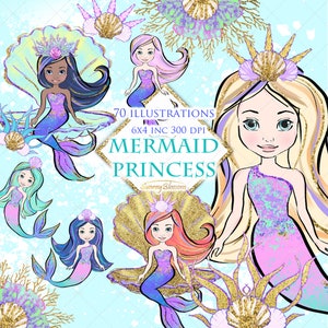 Mermaid Clipart Princess Mermaid Clipart Planner Stickers Siren Mermaid Dolls Clipart Krone Clipart Glitzer Meerjungfrau Sirene Krone DIY Ozean