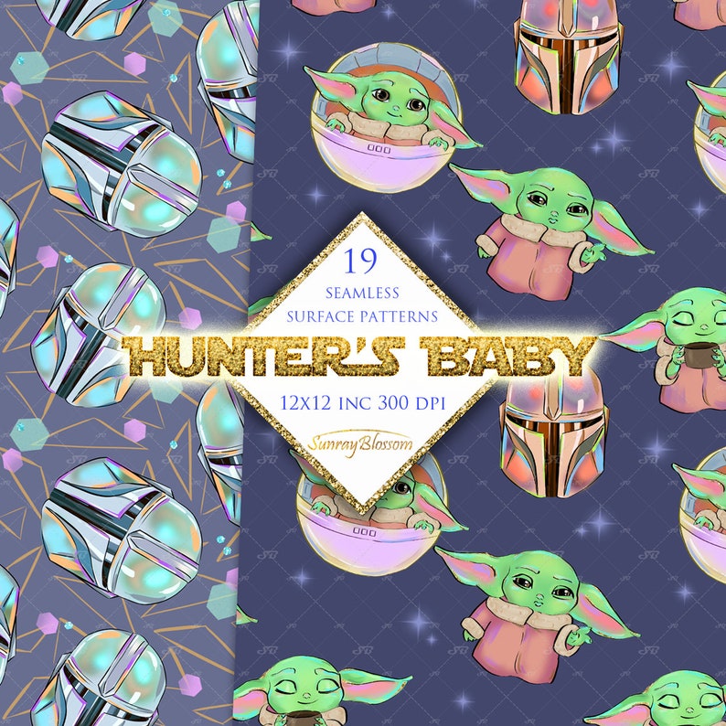 Space Baby Digital Paper Yoda Digital Paper Scrapbook Paper Etsy