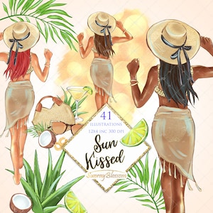 Summer Girl Clipart, Beach Clipart, Tropical Clipart, Vacation Clipart, Beach Fashion Clipart