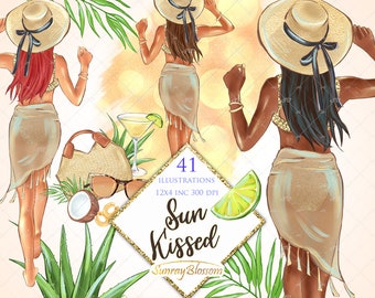 Summer Girl Clipart, Beach Clipart, Tropical Clipart, Vacation Clipart, Beach Fashion Clipart
