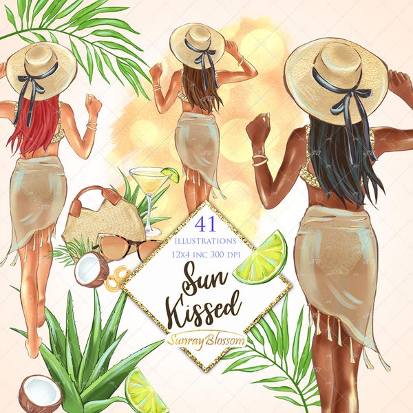 Summer Girl Clipart, Beach Clipart, Tropical Clipart, Vacation Clipart, Beach Fashion Clipart