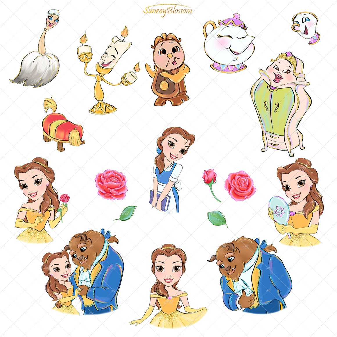 Beauty and the Beast Clipart Princess Clip Art Fairytale - Etsy UK