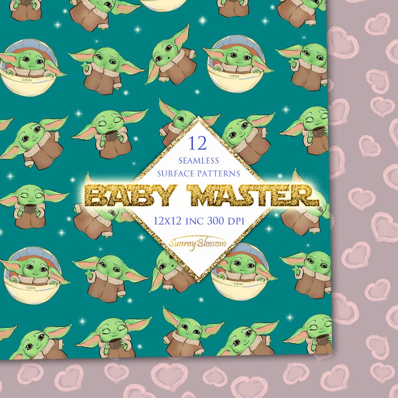 Space Baby Digital Paper Yoda Digital Paper Scrapbook Etsy