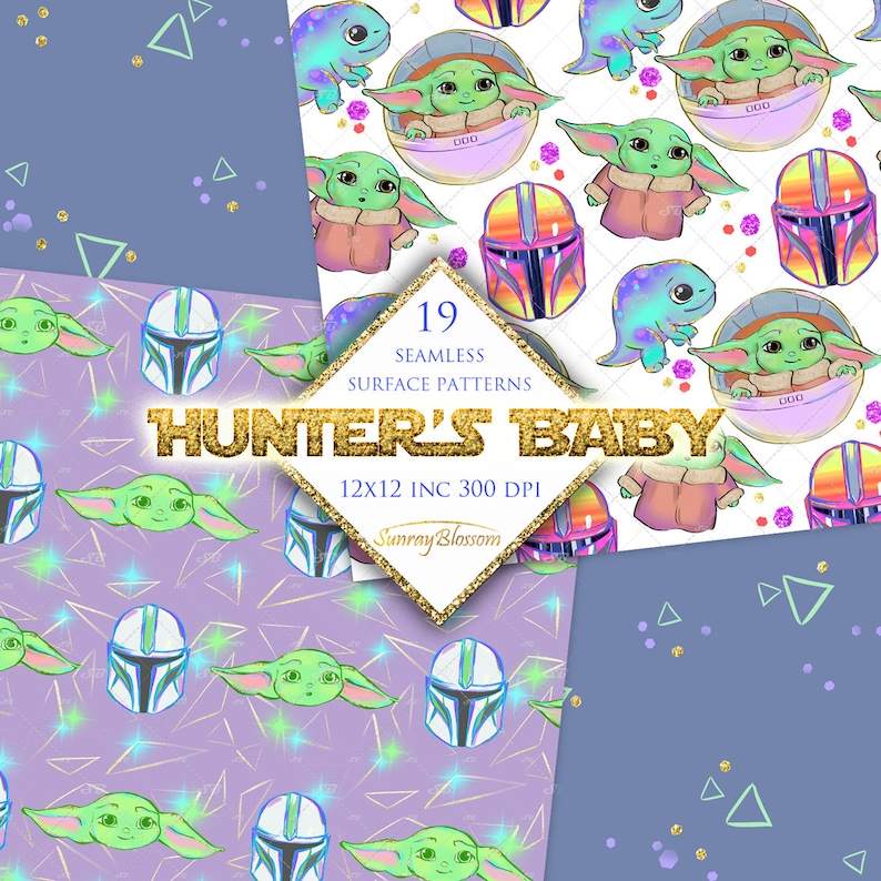 Space Baby Digital Paper Yoda Digital Paper Scrapbook Paper Etsy