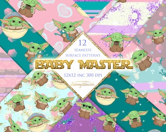 Papel digital space baby, papel Scrapbook, paquete de papel Alien Baby, patrones de superficie de tela personalizada