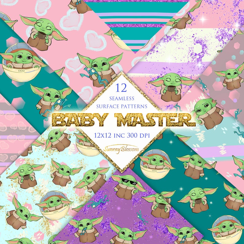 Space Baby Digital Paper Yoda Digital Paper Scrapbook Etsy