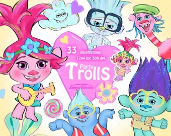 Party Trolls Clipart Trolls PNG Trolls characters Trolls Inspired Clip Art Cute Trolls clipart Trolls Poppy Glitter Trolls