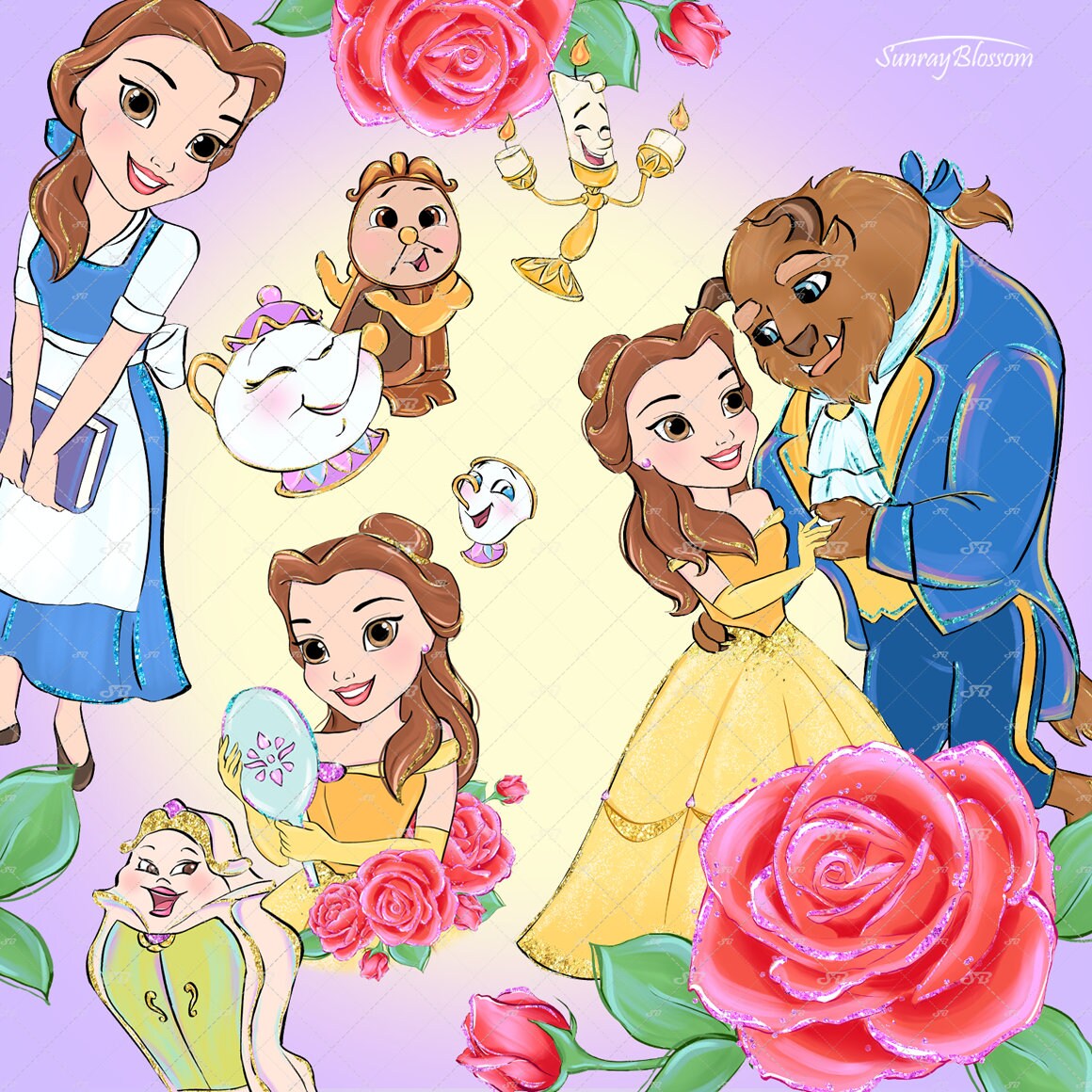 Beauty and the Beast Clipart Princess Clip Art Fairytale - Etsy UK