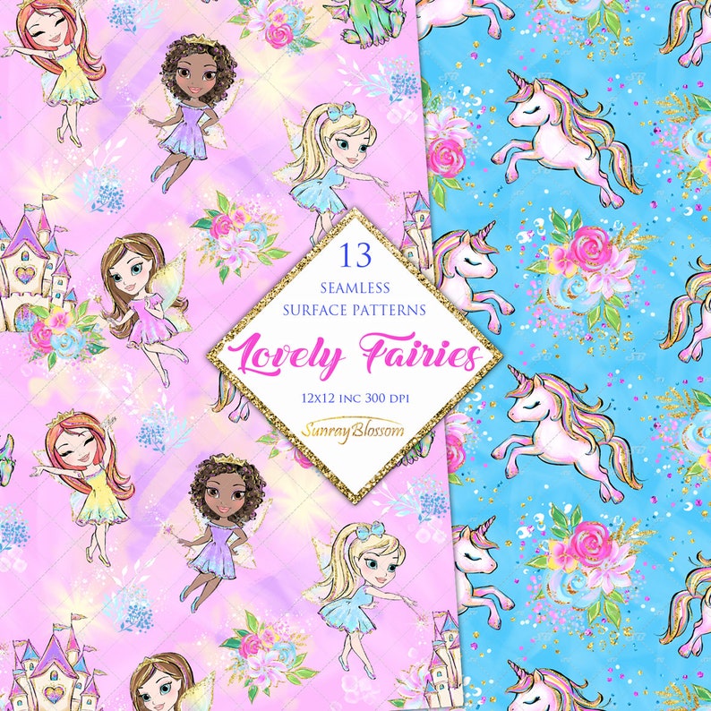 Fairy Digital Papers, Fairies Surface Patterns, Fairyland Digital Paper ...