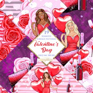 Valentine&#39;s Day Seamless Digital Papers, Fashion Surface Patterns, Love Fashion Fabric Patterns