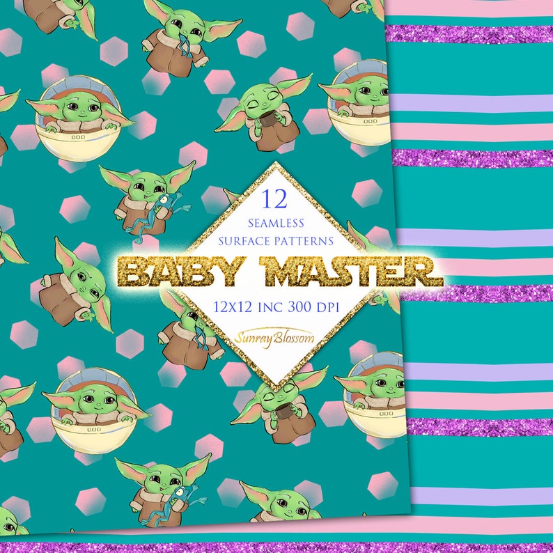 Space Baby Digital Paper Yoda Digital Paper Scrapbook Etsy