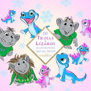 Frozen Inspired Lizard Clipart, Frozen Inspired Trolls Clip art, Bruni Inspired Lizard, Planner Stickers