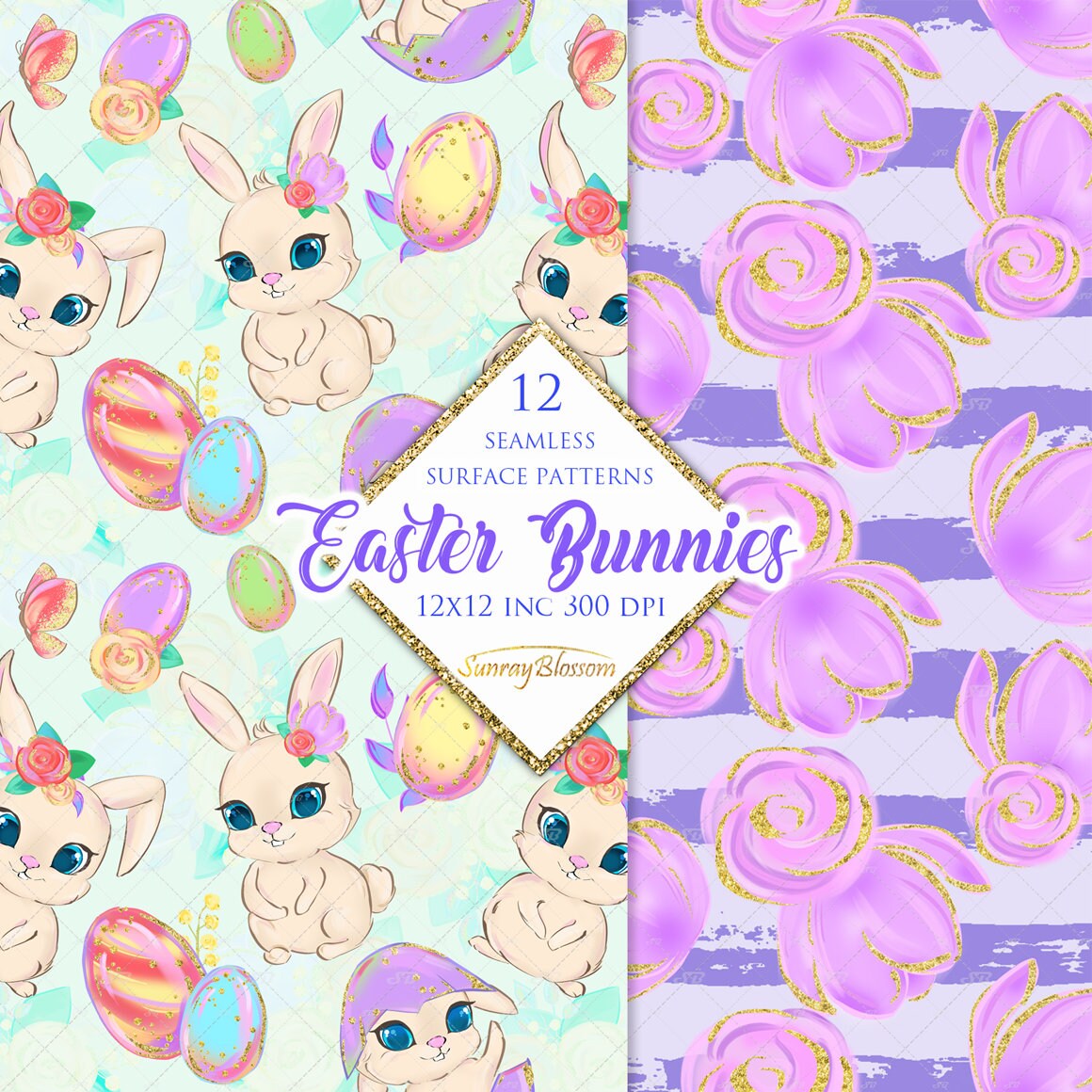 Easter Bunnies Digital Paper Easter Digital Paper Easter - Etsy