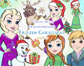 Christmas Princess Clipart, Christmas Elsa Clipart, Frozen Inspired clipart, Christmas Planner Stickers, Olaf Clipart, Cute Princess