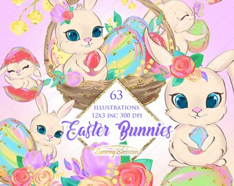 Easter Clipart, Easter Bunny Clipart, Easter Eggs Clipart, Easter Planner Stickers, Spring Clipart