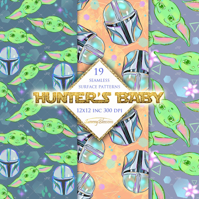 Space Baby Digital Paper Yoda Digital Paper Scrapbook Paper Etsy