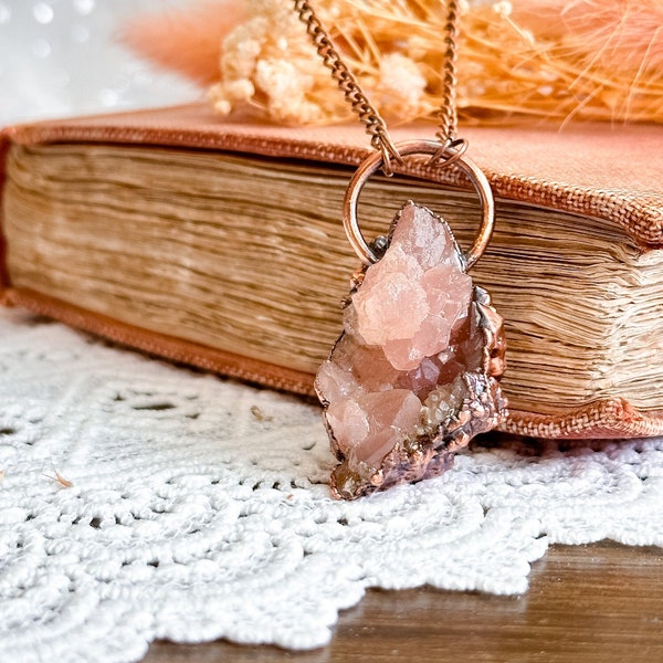 Electroformed Raw Pink Amethyst Cluster Pendant, Pink Quartz Necklace, Healing Jewellery, Crystal Lover gift, Rose Amethyst, Wicca Pendant