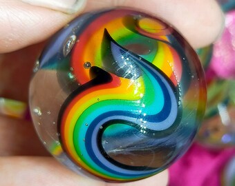 Colorful Latticino glass marble, rainbow marble handmade from borosilicate glass