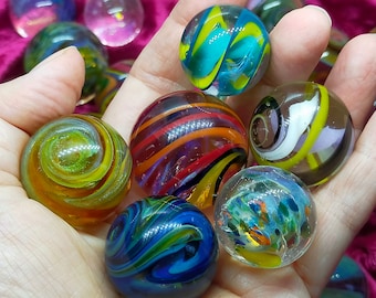 6 glass marbles, handcrafted from borosilicate glass