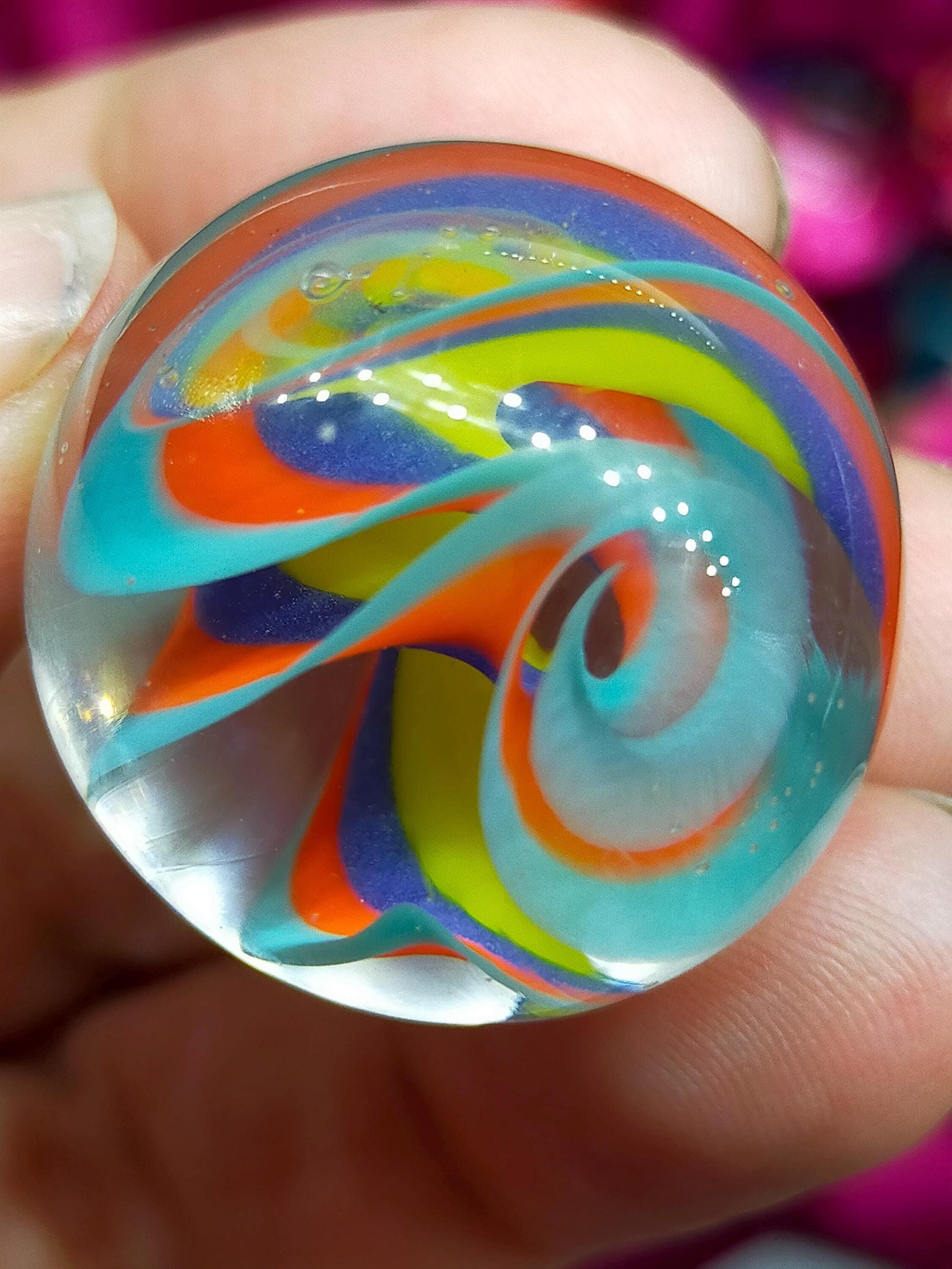 Rainbow glass marble, handmade from borosilicate glass