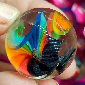 Rainbow glass marble, handmade from borosilicate glass