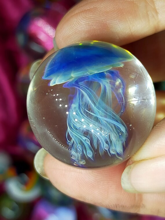 Glass Jellyfish Marble handmade in Australia from borosilicate glass Glass Jellyfish Marble handmade in Australia from borosilicate glass