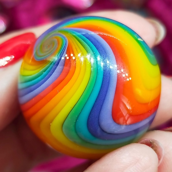 Rainbow glass marble, handmade from borosilicate glass