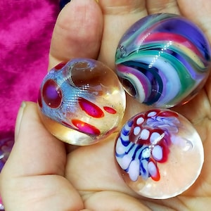 3 Pink/purple Bargain marbles, handcrafted from borosilicate glass