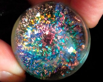Dichroic glass marble, beautiful intense multi colours with lots of royal blue, pink and red, 34.3mm