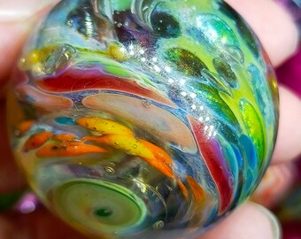 Multicoloured, lustered glass marble, Borosilicate Glass, pretty colours with tones of special effects!