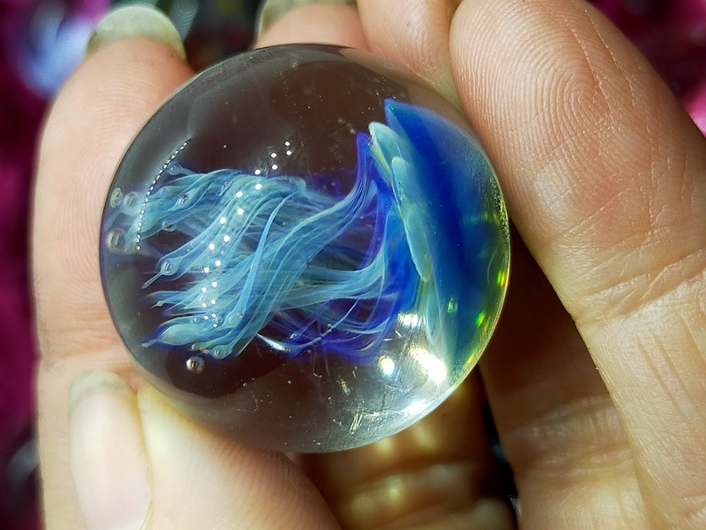Glass Jellyfish Marble handmade in Australia from borosilicate glass Glass Jellyfish Marble handmade in Australia from borosilicate glass