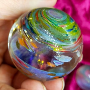 Multicoloured glass marble, Borosilicate Glass, stunningly pretty colours with tones of special effects! 44.5mm