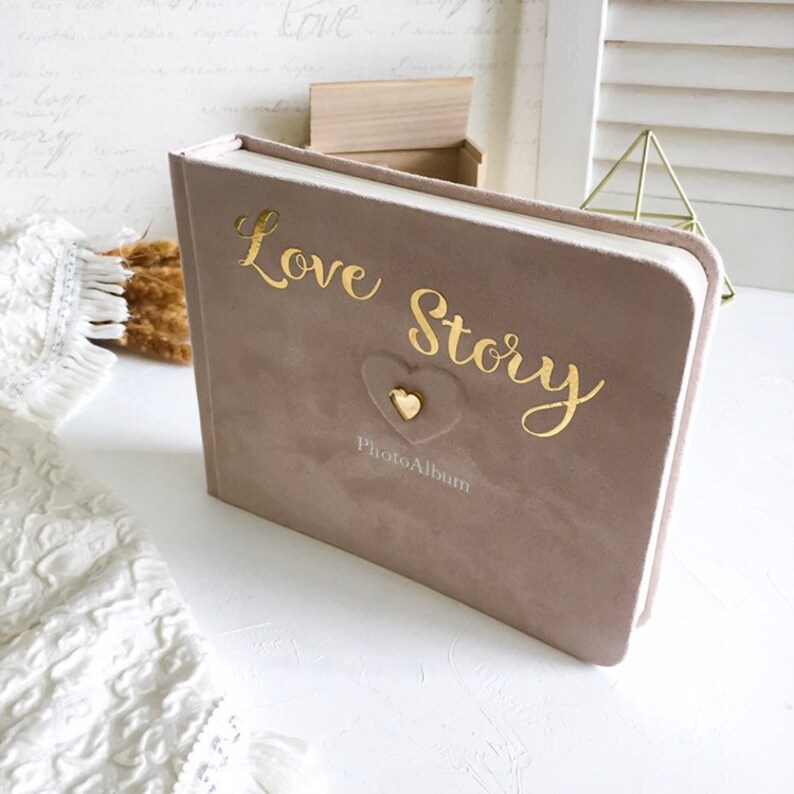 Baige Photo album Personalized photo album Wedding album Suede leather photo album with embossed Wedding album Instax album