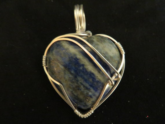 Blue Jasper Stone Wire Wrapped Pendant Necklace