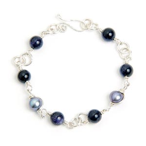 Black Pearls and &quot;Nightstars&quot; (Synthetic Blue Goldstone) Bracelet