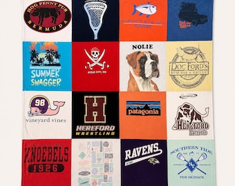 Custom T-Shirt Quilt • Personalized Memory Blanket from Shirts • Concert Sports College Graduation Keepsake Quilt • Handmade Jersey Blanket