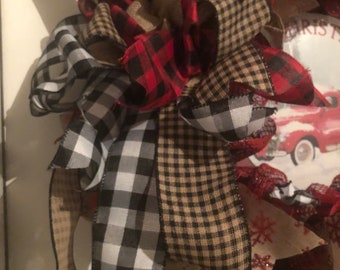 Farmhouse, Christmas Wreath, Buffalo Plaid, Holiday Wreath, Red and Black Buffalo Check, Christmas Gift,  Farmhouse Wreath for front door