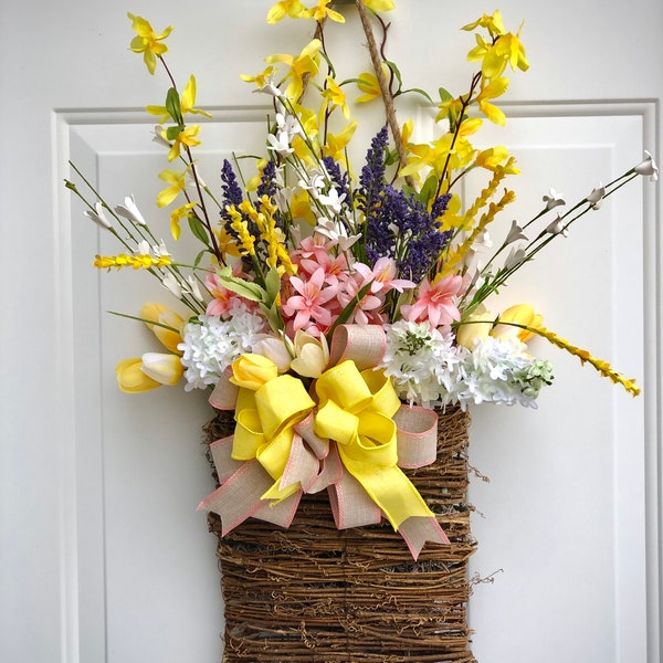 Basket of Flowers, Spring Flowers, Mother's Day,  Basket of Spring Flowers, Mother's Day Basket,Basket, Gift for her, Wall Hanger,Bas