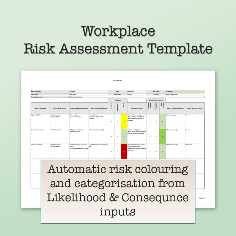 Workplace Risk Assessment Template digital Download Etsy